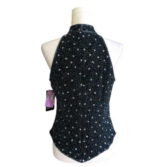 Sean Black Blue Beaded Silk High Neck Sleeveless Evening Formal Top Large NEW - Picture 5 of 15